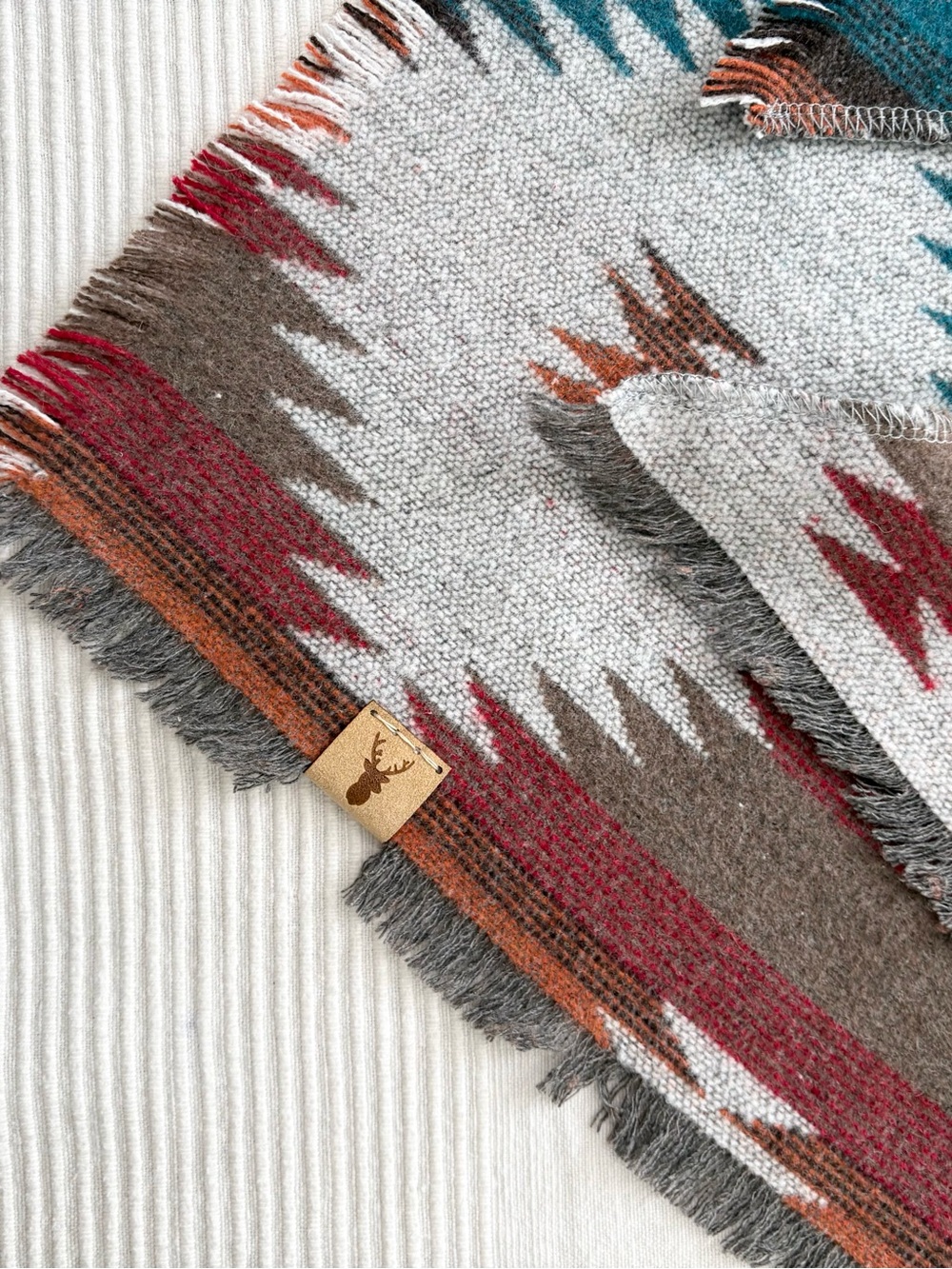 Southwestern Pattern Fringe Blanket Wrap in Teal, Rust & Cream - Picture 6 of 8